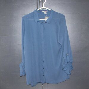 Suzy Shier Navy Blue Sheer Blouse Size: XL
